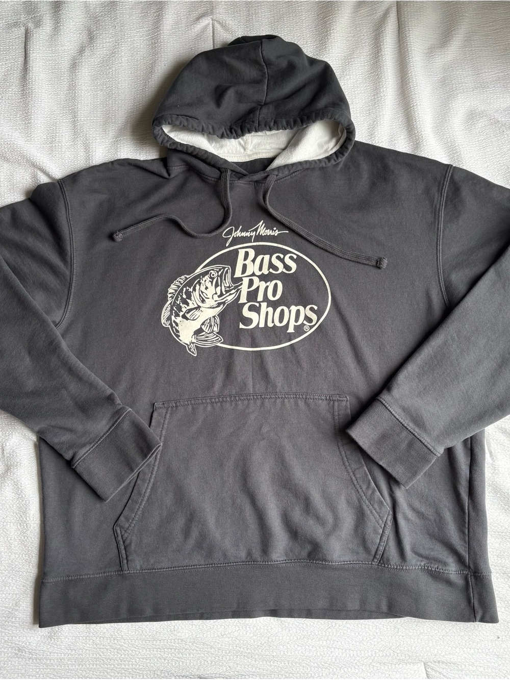 Bass Pro Shops Johnny Morris Gray Outdoor Hoodie Fishing Logo Men’s Size XL